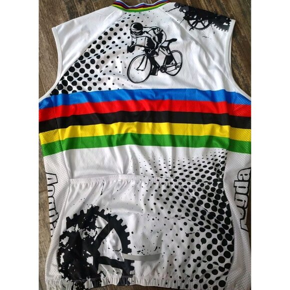 Men's AOGDA Cycling Sleeveless Jersey 3XL UNISEX WHITE MULTICOLOR BIKE LOGO NEW - Picture 8 of 12